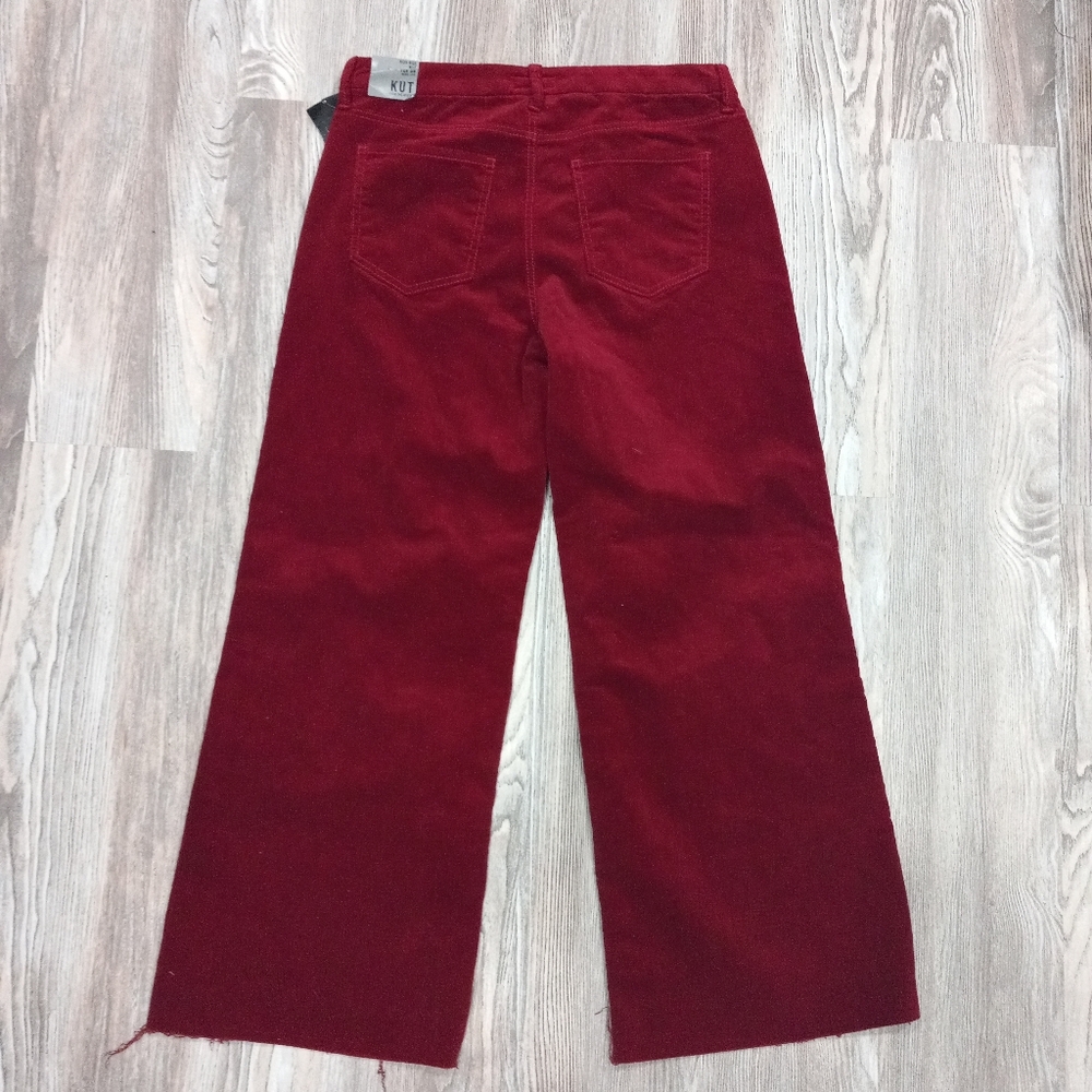Kut From The Kloth Velvet High Rise Meg Fab Ab Wide Red Pants - Picture 2 of 16
